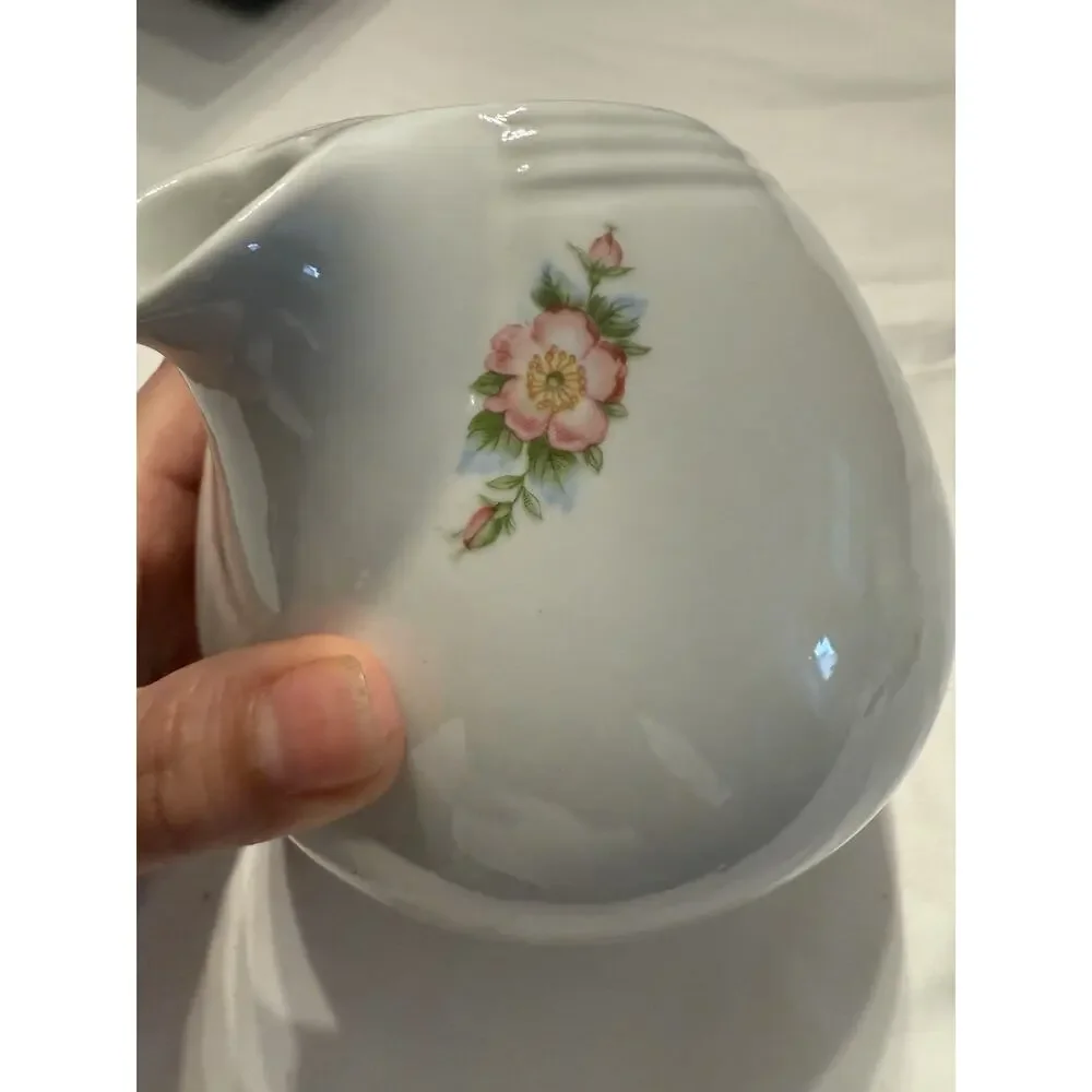 Hall Rose White Ceramic Floral Teapot 658 Glossy Pottery USA without lid. 5”x 5”